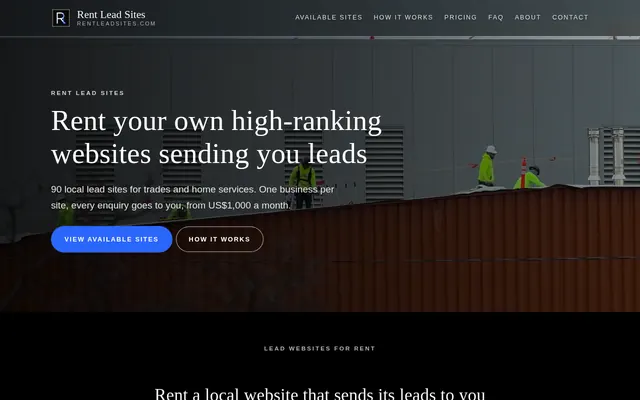 Screenshot of the Rent Lead Sites website homepage